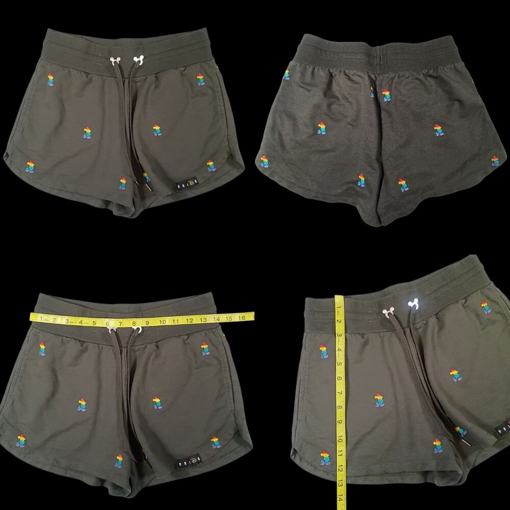 Disneyland Rainbow Mickey Mouse PRIDE Green Drawstring Shorts 2.5" Inseam XL